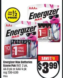 Chalo FreshCo Energizer Max Batteries Econo Pak 9V2 2 pk, AA 8 pk or AAA 4 pk offer