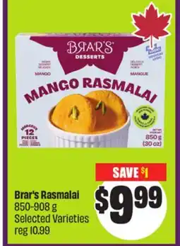 Chalo FreshCo Brar's Rasmalai 850-908 g Selected Varieties offer