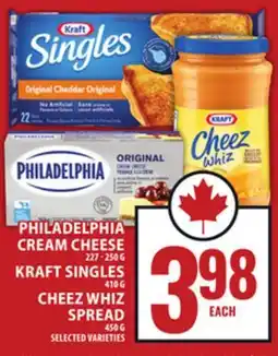 Food Basics PHILADELPHIA CREAM CHEESE OR KRAFT SINGLES OR CHEEZ WHIZ SPREAD offer