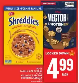 Food Basics POST FAMILY SIZE CEREAL OR KELLOGG'S VECTOR PROTEIN GRANOLA offer