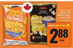 Food Basics SELECTION SNACKS OR IRRESISTIBLE POPCORN offer