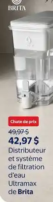 Walmart Distributeur et système de filtration d'eau Ultramax de Brita offer