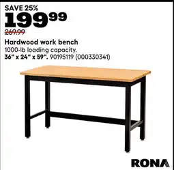 RONA Hardwood work bench 36 x 24 x 59 offer