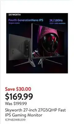 Walmart Skyworth 27-inch 27G5QHP Fast IPS Gaming Monitor offer