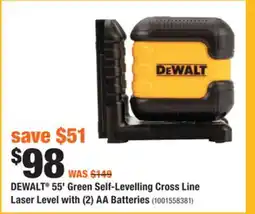 Home Depot DEWALT 55' Green Self-Levelling Cross Line Laser Level with (2) AA Batteries offer