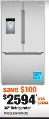 Home Depot BOSCH 36 Refrigerator offer