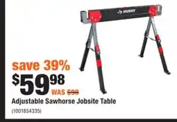 Home Depot HUSKY Adjustable Sawhorse Jobsite Table offer