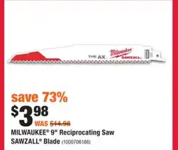 Home Depot MILWAUKEE 9 Reciprocating Saw SAWZALL Blade offer