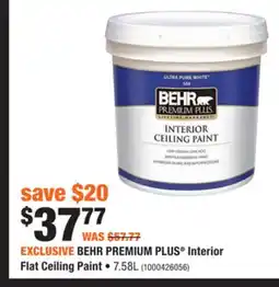 Home Depot BEHR PREMIUM PLUS Interior Flat Ceiling Paint offer