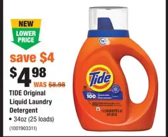 Home Depot TIDE Original Liquid Laundry Detergent offer