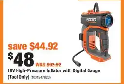 Home Depot RIDGID 18V High-Pressure Inflator with Digital Gauge (Tool Only) offer