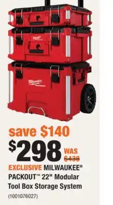 Home Depot MILWAUKEE PACKOUT 22 Modular Tool Box Storage System offer