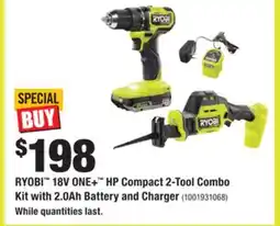 Home Depot RYOBI 18V ONE+ HP Compact 2-Tool Combo Kit with 2.0Ah Battery and Charger offer