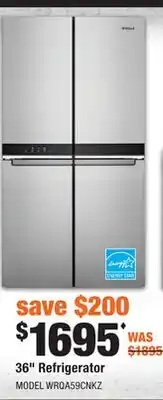 Home Depot WHIRLPOOL 36 Refrigerator offer