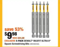 Home Depot 5-PACK DEWALT MAXFIT ULTRA 6 Square Screwdriving Bits offer