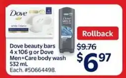 Walmart Dove beauty bars or Dove Men+Care body wash offer