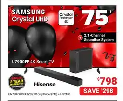 Visions Electronics 4K Smart TV 75 2.1-Channel Soundbar System offer