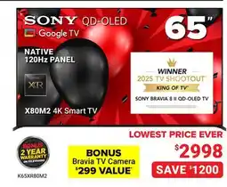 Visions Electronics Sony X80M2 4K Smart TV NATIVE 120Hz PANEL 65 BONUS Bravia TV Camera offer