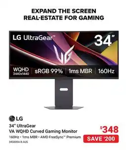 Visions Electronics LG 34 UltraGear VA WQHD Curved Gaming Monitor offer