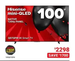 Visions Electronics Hisense 100 QD7QFM 4K Smart TV offer