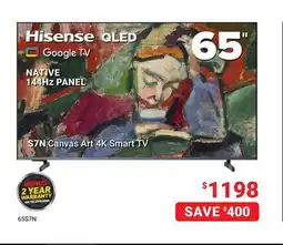 Visions Electronics Hisense 4K Smart TV NATIVE 144Hz PANEL QLED 65 offer