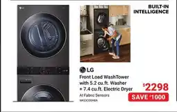 Visions Electronics LG Front Load WashTower with 5.2 cu.ft. Washer + 7.4 cu.ft. Electric Dryer offer