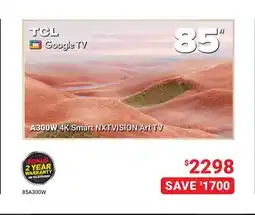 Visions Electronics TCL 85 A300W 4K Smart NXTVISION Art TV offer