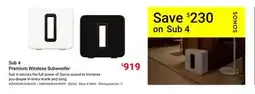 Visions Electronics Sonos Sub 4 Premium Wireless Subwoofer offer