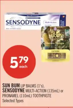 Shoppers Drug Mart SUN BUM LIP BALMS (1's), SENSODYNE MULTI-ACTION (135mL) or PRONAMEL (110mL) TOOTHPASTE offer