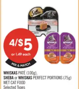 Shoppers Drug Mart WHISKAS PATÉ (100 g), SHEBA or WHISKAS PERFECT PORTIONS (75 g) wet cat food offer