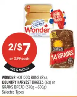 Shoppers Drug Mart WONDER HOT DOG BUNS (8's), COUNTRY HARVEST BAGELS (6's) or GRAINS BREAD (570g - 600g) offer