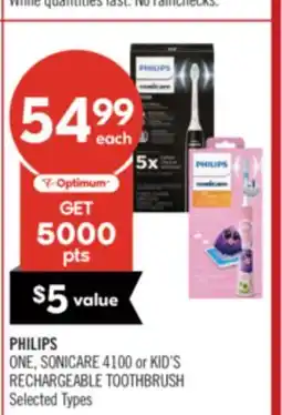 Shoppers Drug Mart PHILIPS ONE, SONICARE 4100 or KID'S RECHARGEABLE TOOTHBRUSH offer