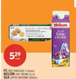Shoppers Drug Mart PC FREE-RUN EGGS (1 Dozen), NEILSON 18% CREAM (1L) or SILK COFFEE WHITENER (890mL) offer