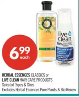 Shoppers Drug Mart HERBAL ESSENCES CLASSICS or LIVE CLEAN HAIR CARE PRODUCTS offer