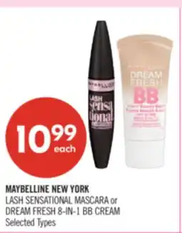 Shoppers Drug Mart MAYBELLINE NEW YORK LASH SENSATIONAL MASCARA or DREAM FRESH 8-IN-1 BB CREAM offer