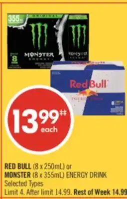 Shoppers Drug Mart RED BULL (8 x 250mL) or MONSTER (8 x 355mL) ENERGY DRINK offer