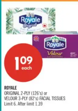 Shoppers Drug Mart ROYALE ORIGINAL 2-PLY (126's) or VELOUR 3-PLY (82's) FACIAL TISSUES offer