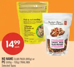 Shoppers Drug Mart NO NAME CLUB PACK (800g) or PC (600g - 700g) TRAIL MIX offer