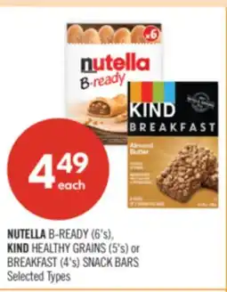 Shoppers Drug Mart NUTELLA B-READY (6's), KIND HEALTHY GRAINS (5's) or BREAKFAST (4's) SNACK BARS offer