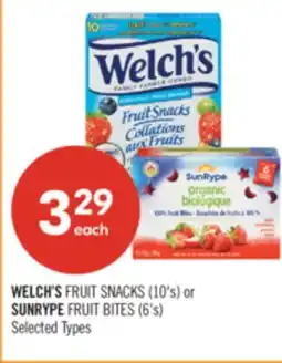 Shoppers Drug Mart WELCH'S FRUIT SNACKS (10's) or SUNRYPE FRUIT BITES (6's) offer
