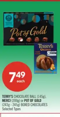Shoppers Drug Mart TERRY'S CHOCOLATE BALL (145g), MERCI (200g) or POT OF GOLD (243g - 245g) BOXED CHOCOLATES offer