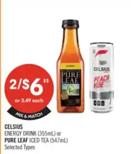 Shoppers Drug Mart CELSIUS ENERGY DRINK (355mL) or PURE LEAF ICED TEA (547mL) offer