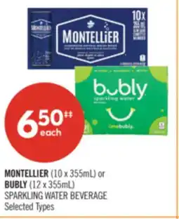 Shoppers Drug Mart MONTELLIER (10 x 355mL) or BUBLY (12 x 355mL) SPARKLING WATER BEVERAGE offer