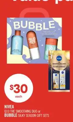 Shoppers Drug Mart NIVEA Q10 THE SMOOTHING DUO or BUBBLE SILKY SEASON GIFT SETS offer
