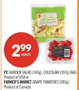 Shoppers Drug Mart PC GARDEN SALAD (340g), COLESLAW (397g) BAG or FARMER'S MARKET GRAPE TOMATOES (283g) offer