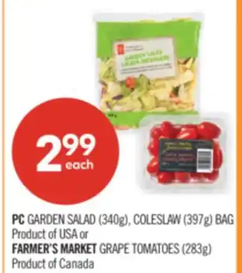 Shoppers Drug Mart PC GARDEN SALAD (340g), COLESLAW (397g) BAG or FARMER'S MARKET GRAPE TOMATOES (283g) offer