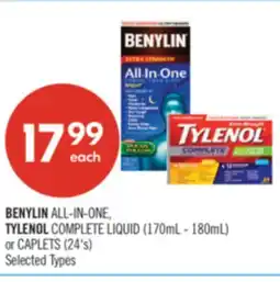 Shoppers Drug Mart BENYLIN ALL-IN-ONE, TYLENOL COMPLETE LIQUID (170mL - 180mL) or CAPLETS (24's) offer