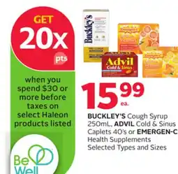 Rexall BUCKLEY'S Cough Syrup 250mL, ADVIL Cold & Sinus Caplets 40' s or EMERGEN-C Health Supplements offer