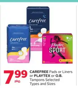 Rexall CAREFREE Pads or Liners or PLAYTEX or O. B. Tampons offer