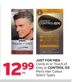 Rexall JUST FOR MEN Comb-In or Touch of Grey or CONTROL GX Men's Hair Colour offer